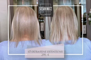 Haarverdichtung Nürnberg vorher nachher sehr feine Haare 65 extra feine Extensions 299€ Friseur Susan Matz - Coiffeur.