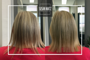 Vorher-Nachher Bild Haarverdichtung super-feine Extensions dünnes Haar Volumen Aufbau Susan Matz - Coiffeur Nürnberg