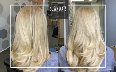 Naturblonde ammoniakfreie Coloration mit feinen Babylights & voluminösem Stufenschnitt bei Susan Matz Coiffeur Nürnberg