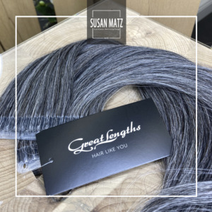 Graue Great Lengths Extensions Haarverdichtung Nürnberg Grey Blending beim Friseur Susan Matz - Coiffeur