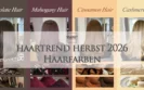 Übersicht der vier Haartrends für den Herbst 2026: Chocolate Hair, Mahogany Hair, Cinnamon Hair und Cashmere Hair vom Friseur-Team Susan Matz - Coiffeur in Nürnberg. Die Frisurenbilder sind echte Arbeiten aus dem Salon und die Farbinspirationen sind KI generierte Inhalte.